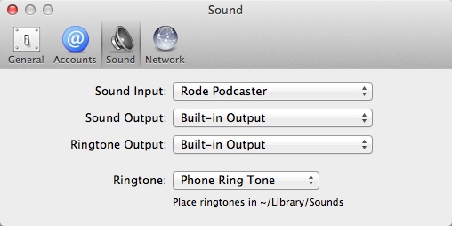 Selecting the telephone ring tone file in the Telephone app Preferences.