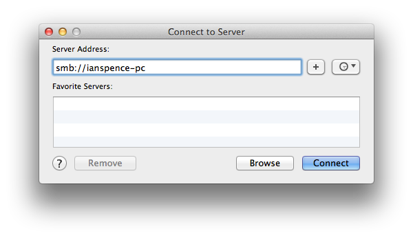 The Connect to Server dialog in OS X