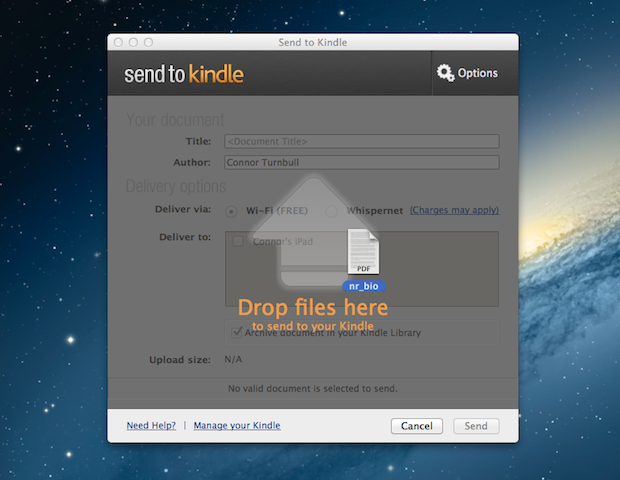 The drag-and-drop method in Send to Kindle.