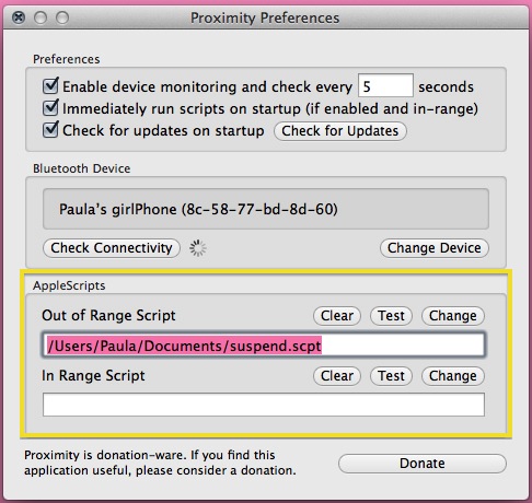 Once you've added your scripts, you can test them in Proximity's preferences.