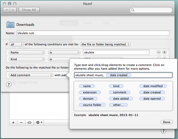 Set up your tags. You can also choose from Hazel's variables.