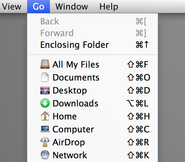 The Go Menu in Finder