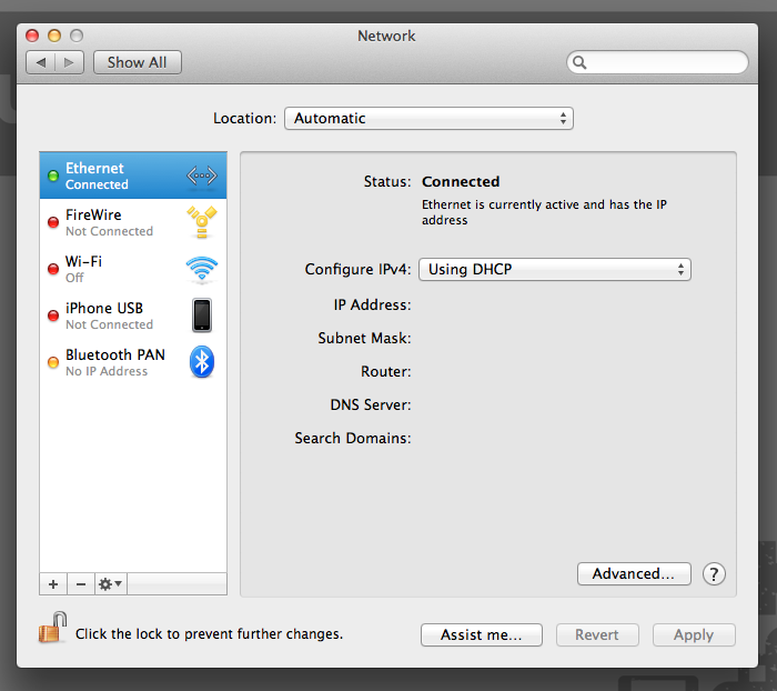 System Preferences Ethernet Connected