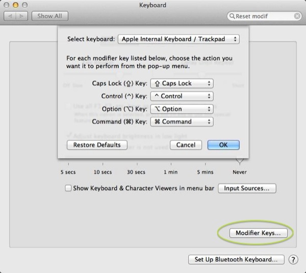 Step 2 Select Modifier Keys to change the actions