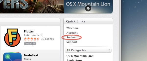 Redeeming an iTunes Gift Card in the Mac App Store