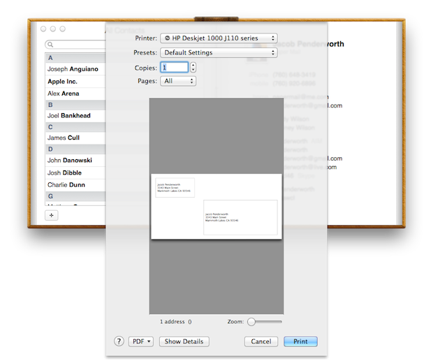 Printing a label for Apple Inc.