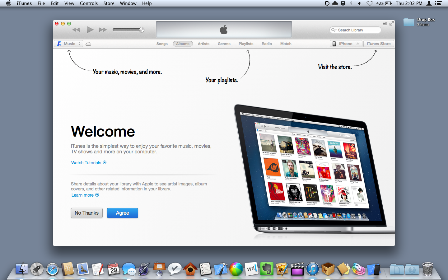 The Welcome screen in iTunes 11