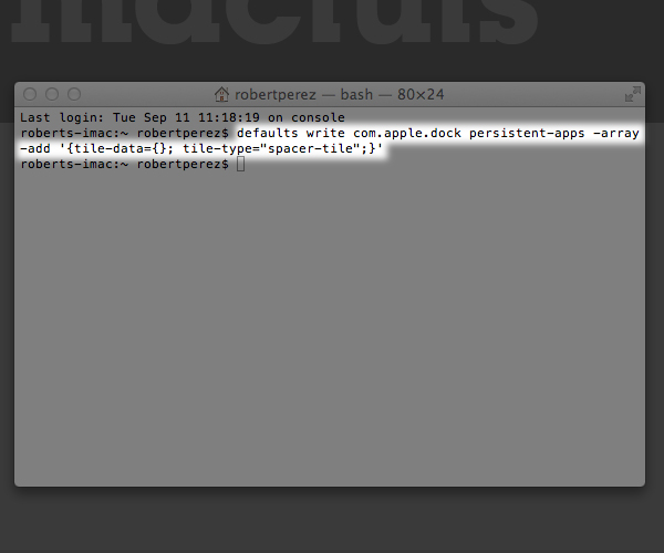 Copy And Paste The Above Terminal Command Into Terminal To Add A Spacer Tile To Your Dock.