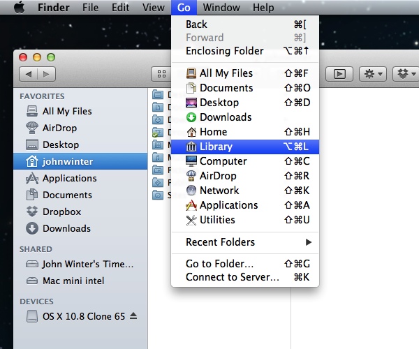 Library from the Finder Go Menu