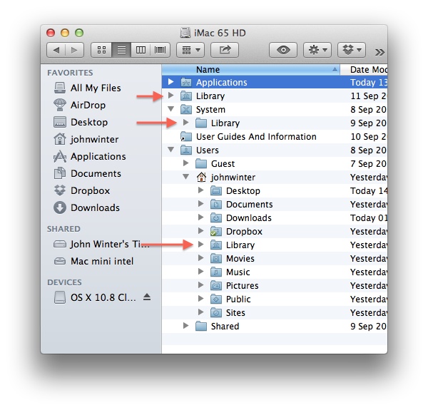 Locations of Library folders on your Mac