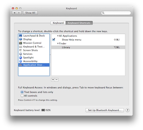 Setting Up a Keyboard Shortcut to the Library Folder