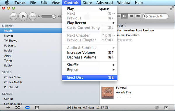 Using the Eject command in iTunes or another application may work when Finder fails.