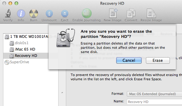 Erasing the Recovery Partition.