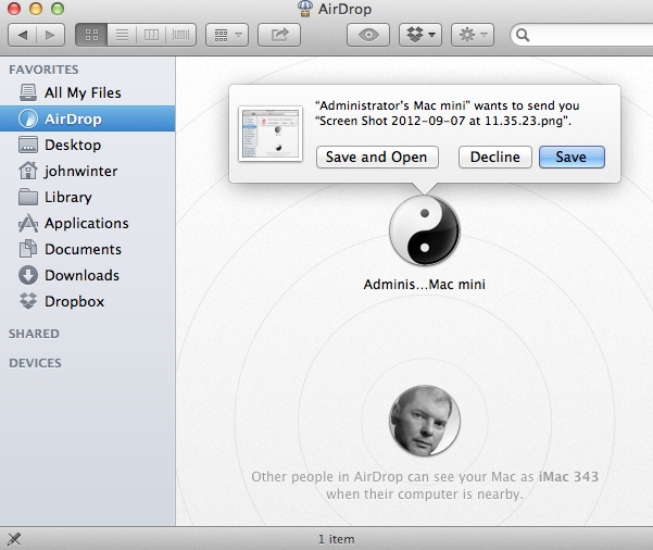 Using AirDrop to Receive a File