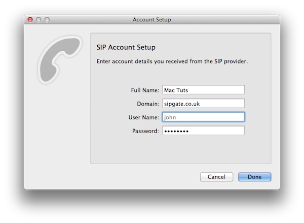 Enter your SIP account details