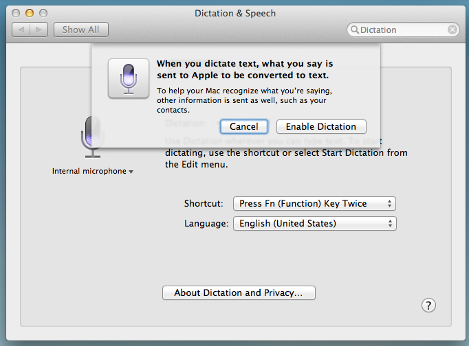 Dictation giving you a heads up that it's going to take a look at through your stuff