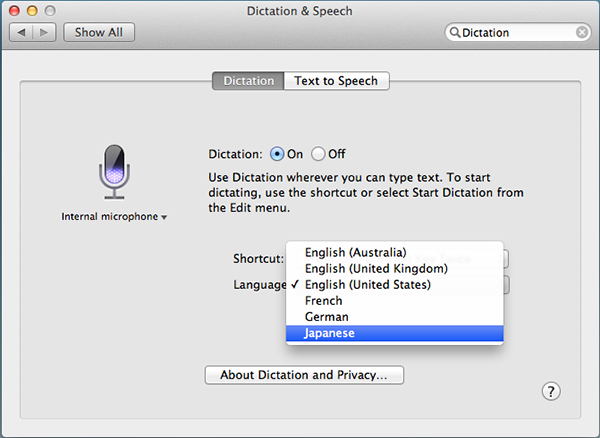 Choosing an input language for Dictation