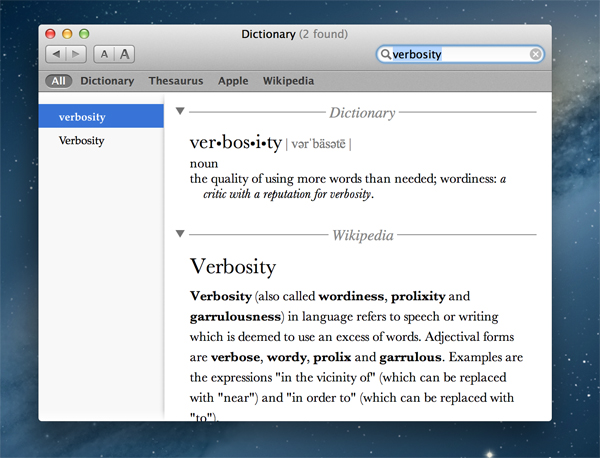 The OS X Dictionary Ap