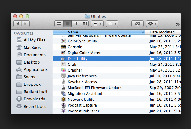 The Utilities folder is inside the Applications folder