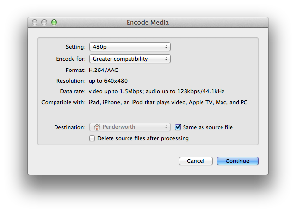 Finder's hidden media encoding window.