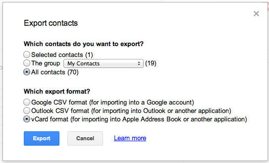 Exporting an Address Book ready file in Gmail