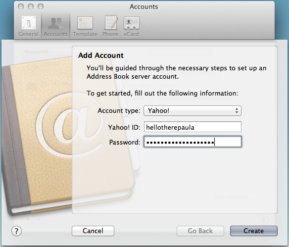 Adding a Yahoo! account to Address Book