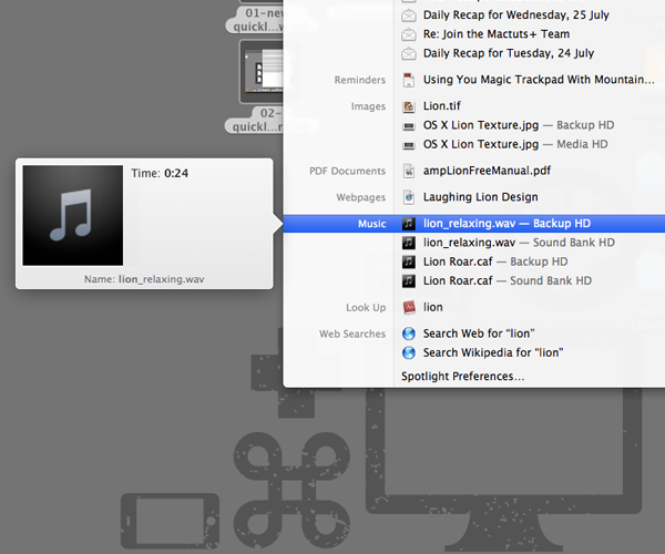 Hovering Over An Item Or Pressing The Left Arrow Will Qucklook A File In A Spotlight Search