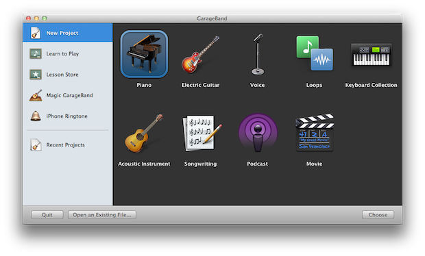 GarageBand's splash screen