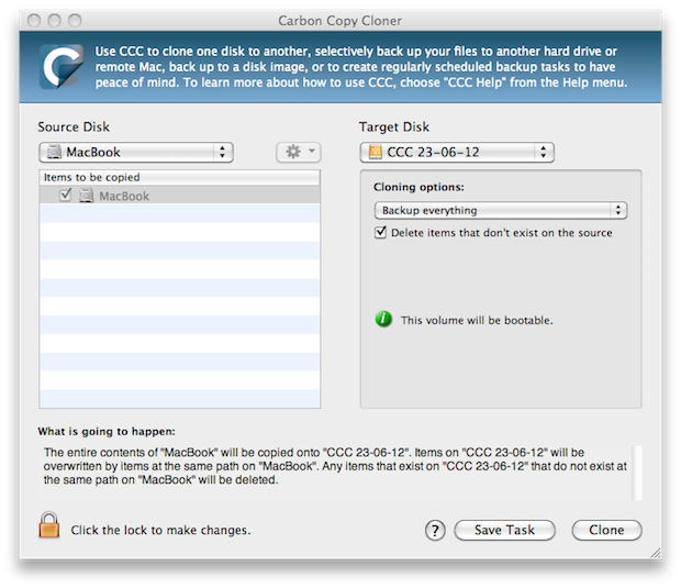 Carbon Copy Cloner's Main Interface