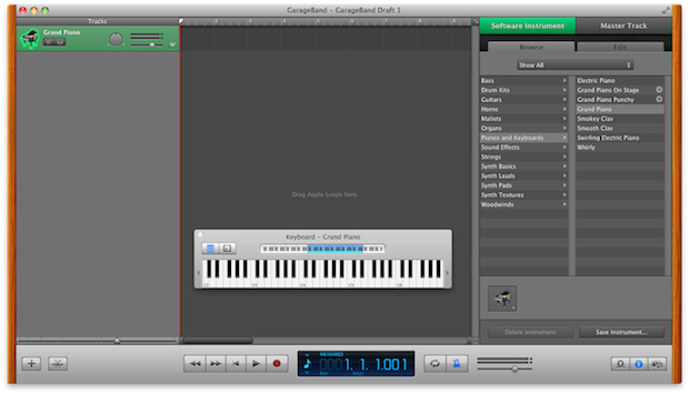 GarageBand's main window