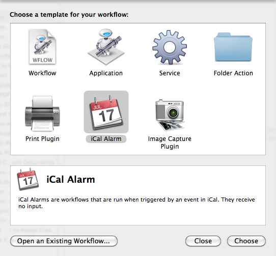 Automatic Backup - Select iCal template