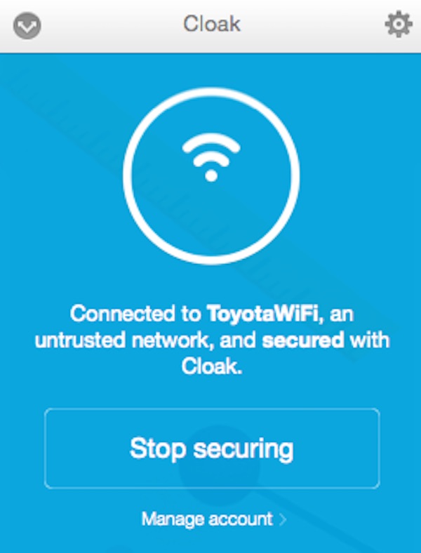 A public Wifi hotspot with Cloak VPN enabled