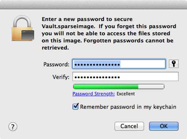 Setting a password for the encrypted sparse disk image