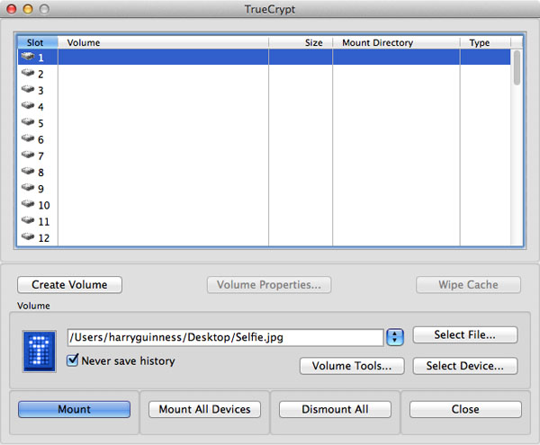 Mounting a TrueCrypt volume