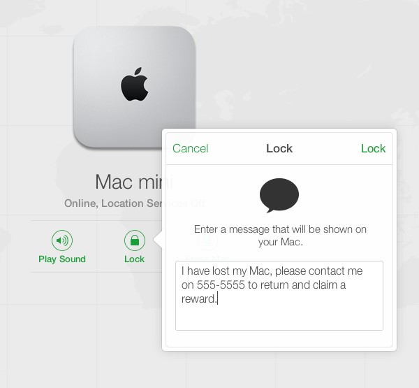 An optional message can be displayed on the passcode lock screen in Mac OS X. 