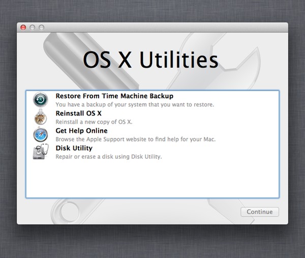 Once you've unlocked your Mac, it will then boot to OS X Recovery for you to reinstall Mac OS X. 