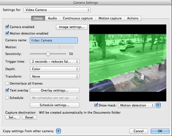 By painting over the area of the video preview we can select what we want the motion sensor to ignore