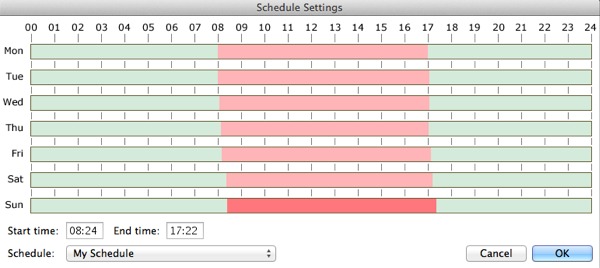 The schedule lets you set when SecuritySpy will record and when it will drop down to passive mode 