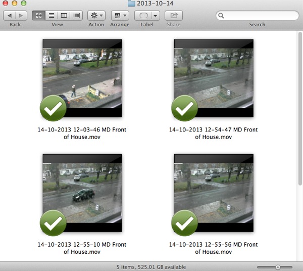 SecuritySpy records video in QuickTime movie format and stores them in an organised way 