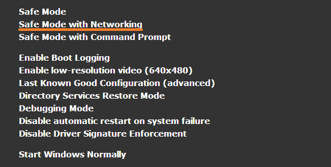 Safe Mode - Advanced Boot Options - With Networking - WindowsWally