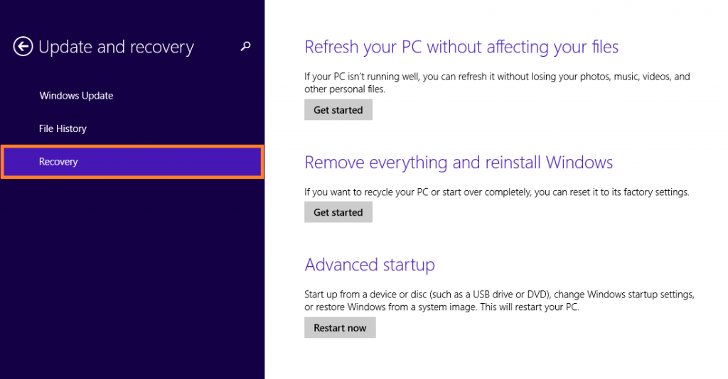 Windows 8.1 Reset - Change PC Settings - Update and recovery - Recovery -- Windows Wally