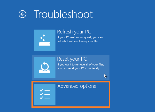 Does Not Start - Advanced Options - Reset your PC -- WIndows Wally