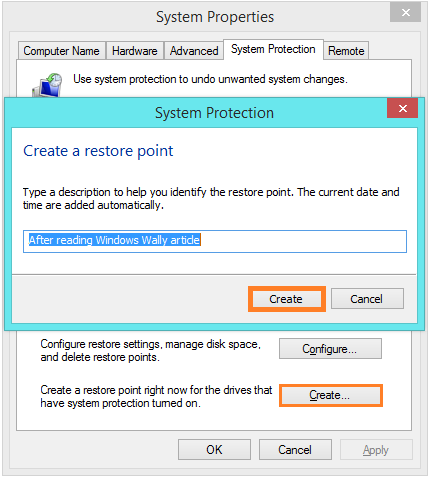 System Restore - System Protection - Creating Restore Point -- Windows Wally