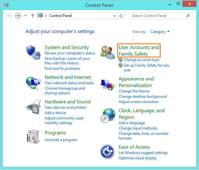 Windows 8.1 Speed - Control Panel - User Accounts and Family Safety -- Windows Wally