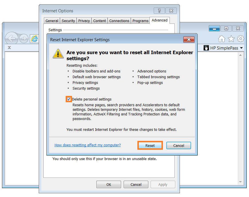 Internet Explorer - Internet-Options - Reset Internet Explorer Settings - WindowsWally