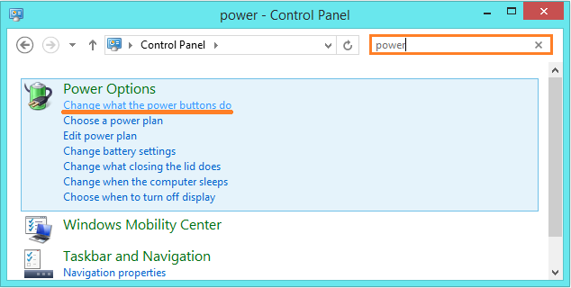 Windows 8 Shut Down - control panel - power options -- Windows Wally