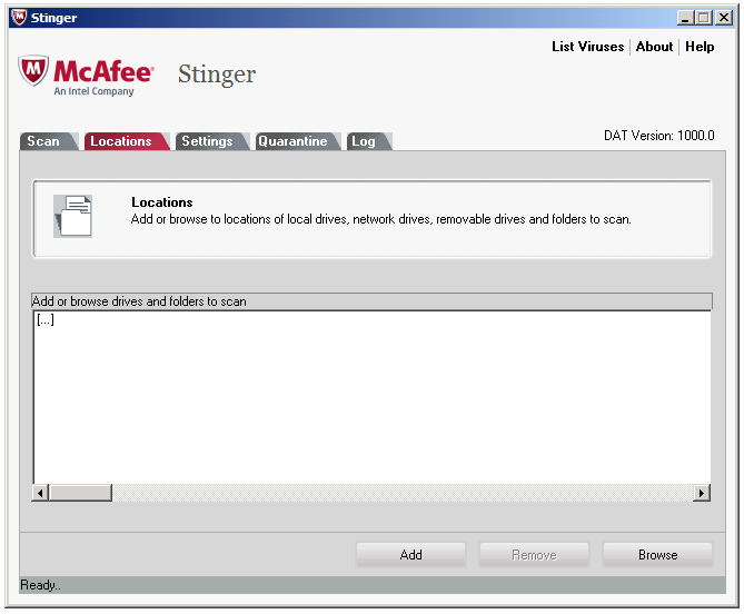 McAfee Stinger - Locations tab - WindowsWally