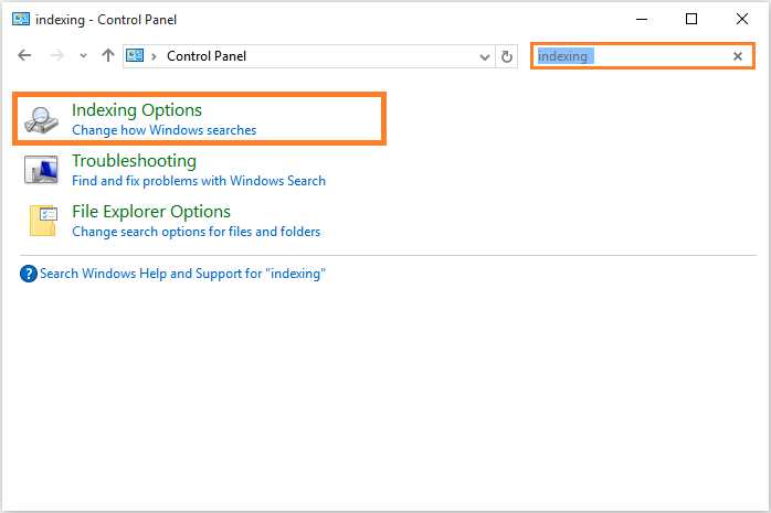 Windows 10 - Start Menu - Control Panel - Indexing Options -- Windows Wally