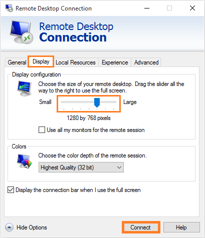 Remote Desktop - Display - Display configuration - Connect -- Windows Wally