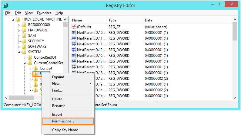 Empty Device Manager - regedit - Enum - Permissions... -- Windows Wally